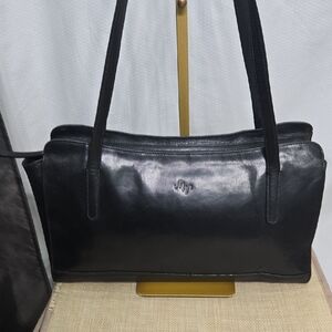 Monsac Black Leather Shoulder Bag